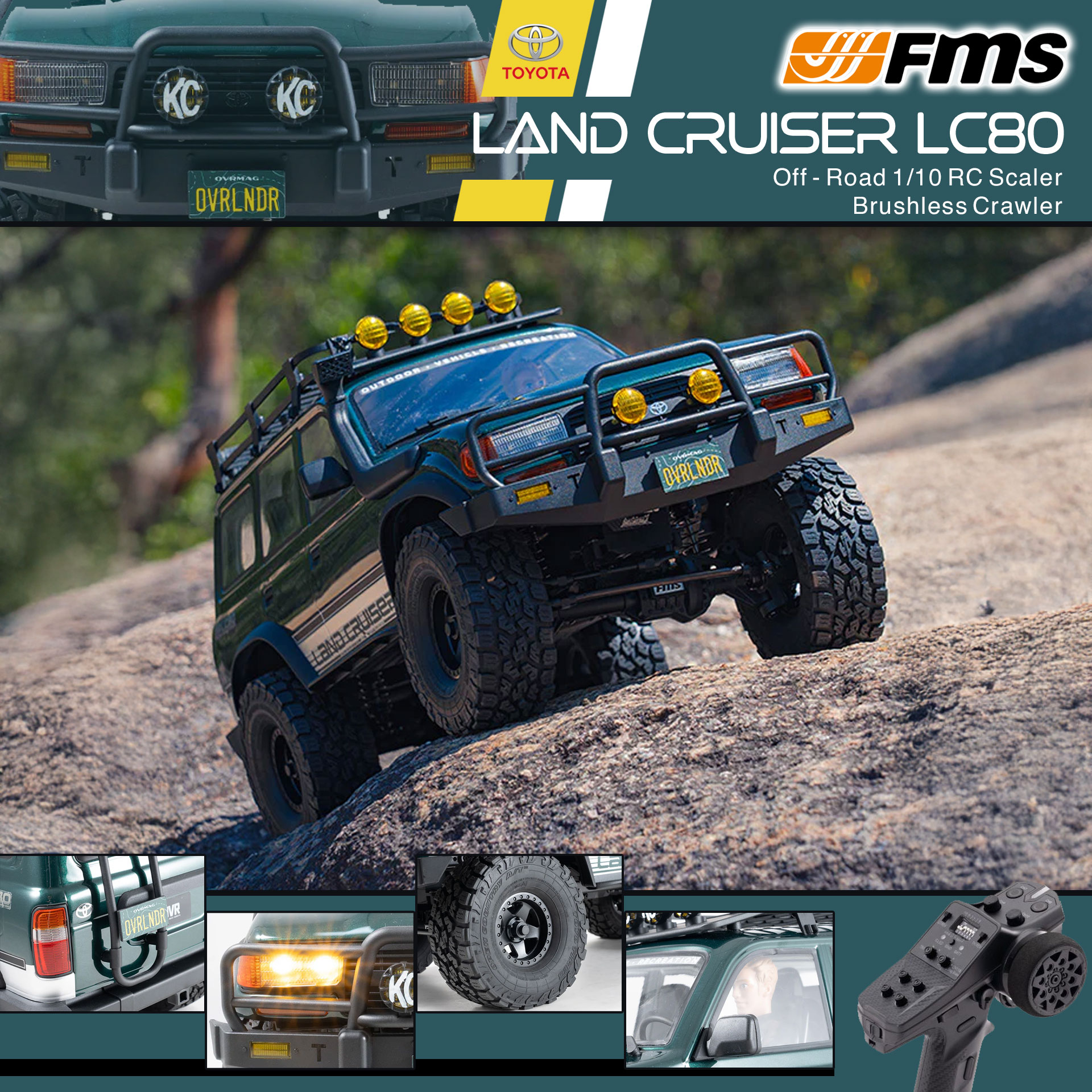 全新 FMS 1:10 LAND CRUISER 80 無刷攀爬車 | FCX10 | LC80 | TOYOTA 授權 | 4輪驅動 | 3541 KV1200 無刷電機 | 雙速變速機械波箱