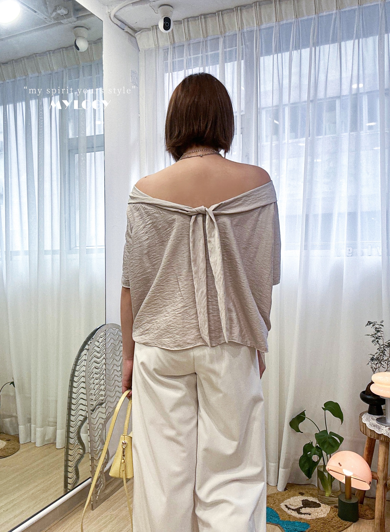 隨性的背影～ 3-ways後綁帶清爽襯衫 CK0010 - 杏色 Beige