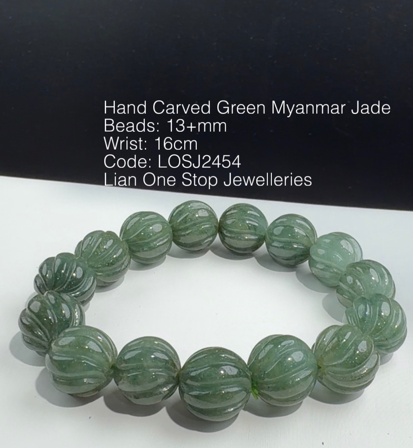 Code: LOSJ2454 Hand Carved Green Myanmar Jade 13+mm