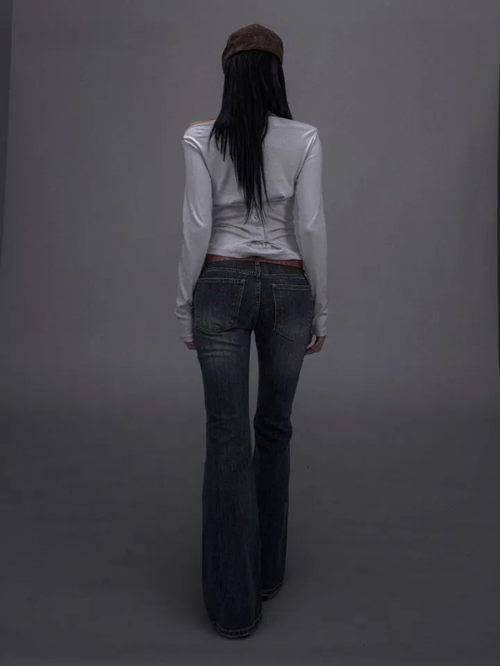 Washed Low-Rise Bootcut Denim