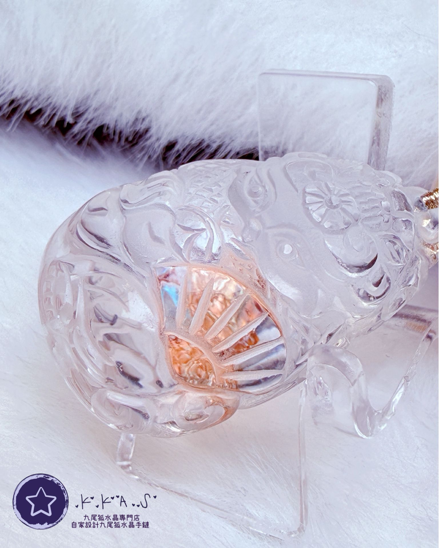 K00161 紅膠花x藍銅礦共生 扇子狐 - 吊墜/手牌兩用款