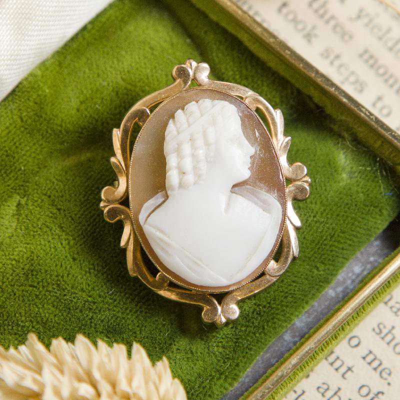1890-1920s Antique Shell Cameo 10K Gold Brooch with Handmade Safety (EA1278)