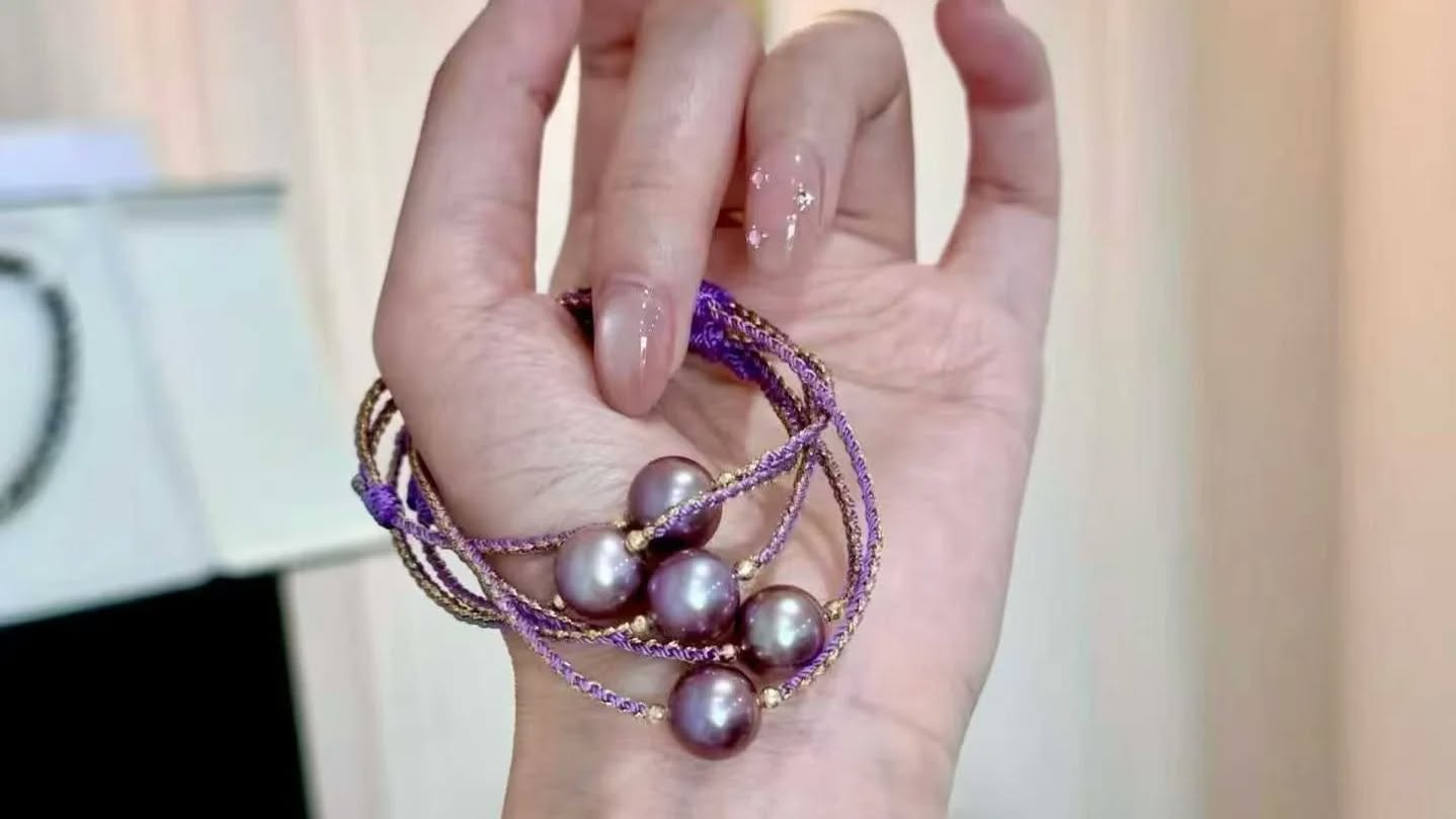 新年新款 九紫離火紫繩手鍊～ 9-10mm紫色淡水珍珠