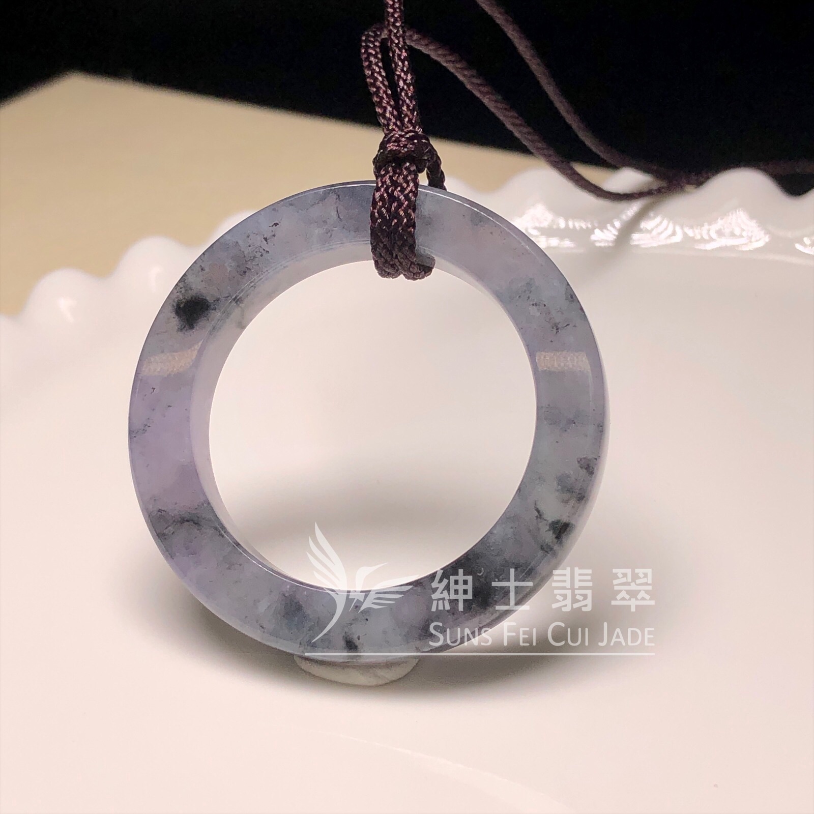  #B07842 紫底烏雞山水平安環