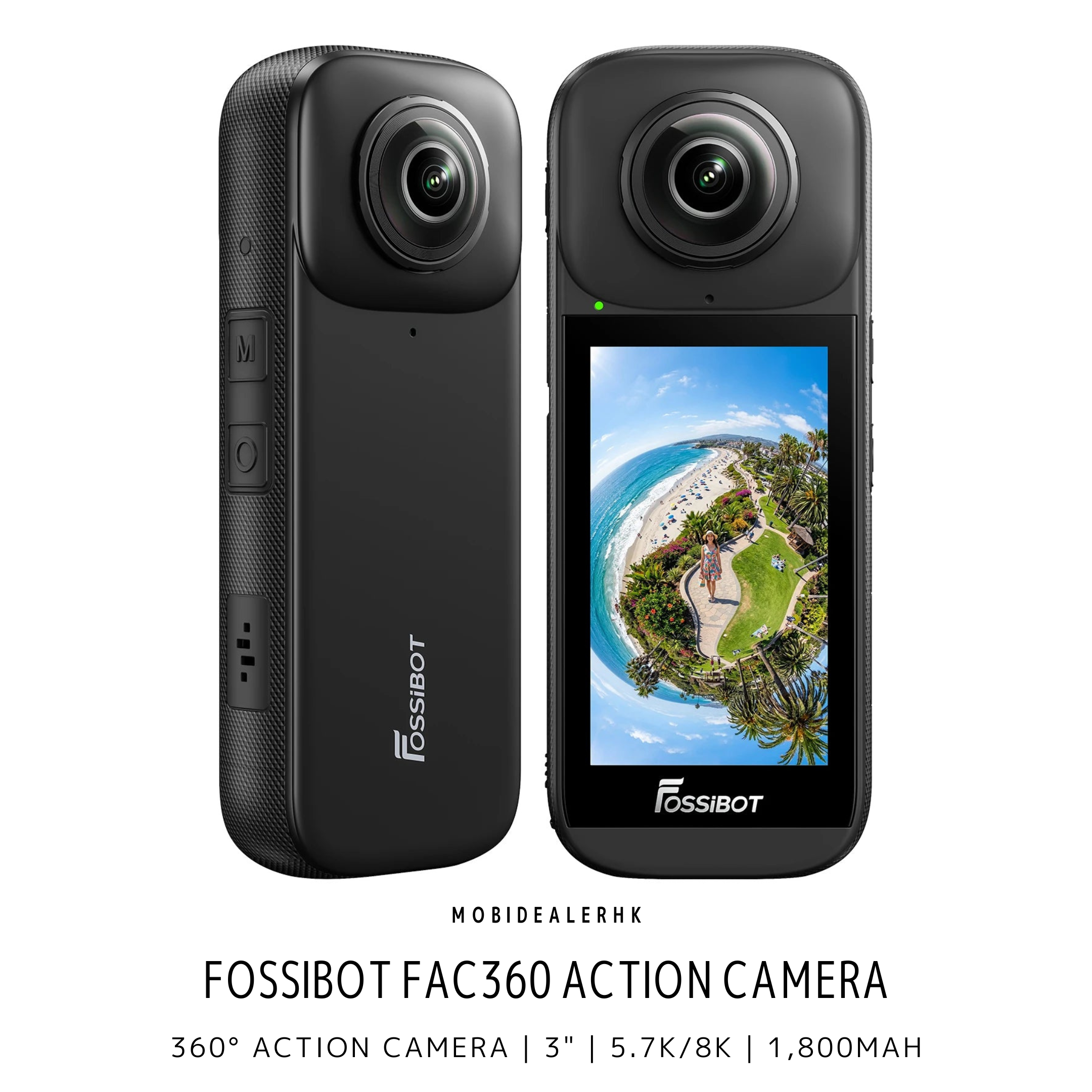 Fossibot FAC360 | 相機 | 360° 全景相機 | 3" | 5.7K/8K | 1,800mAh
