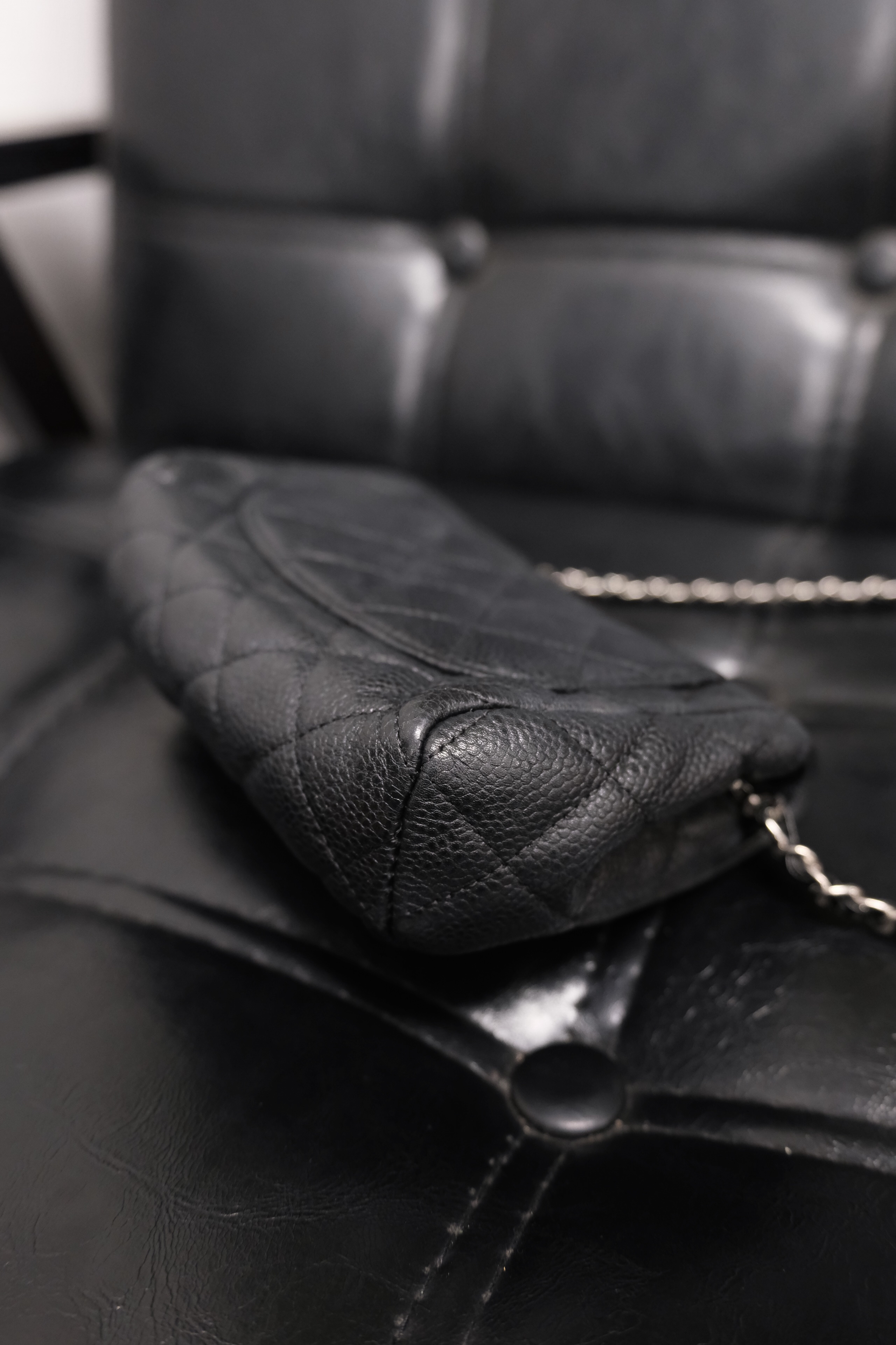 Chanel Matelasse Caviar Skin Pouch bag Black Silver