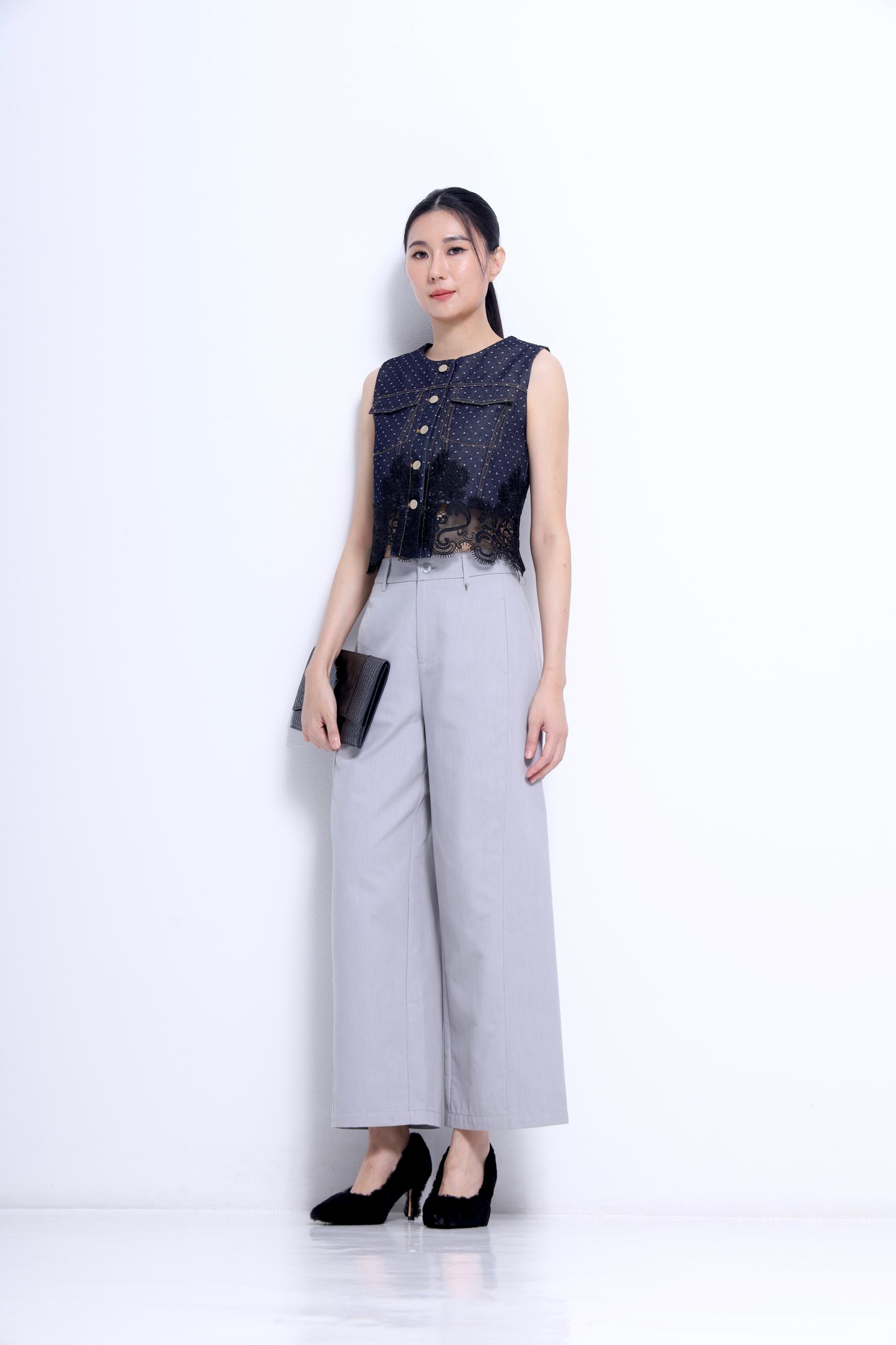 CB2786 Lace Trim Jacquard Vest Top