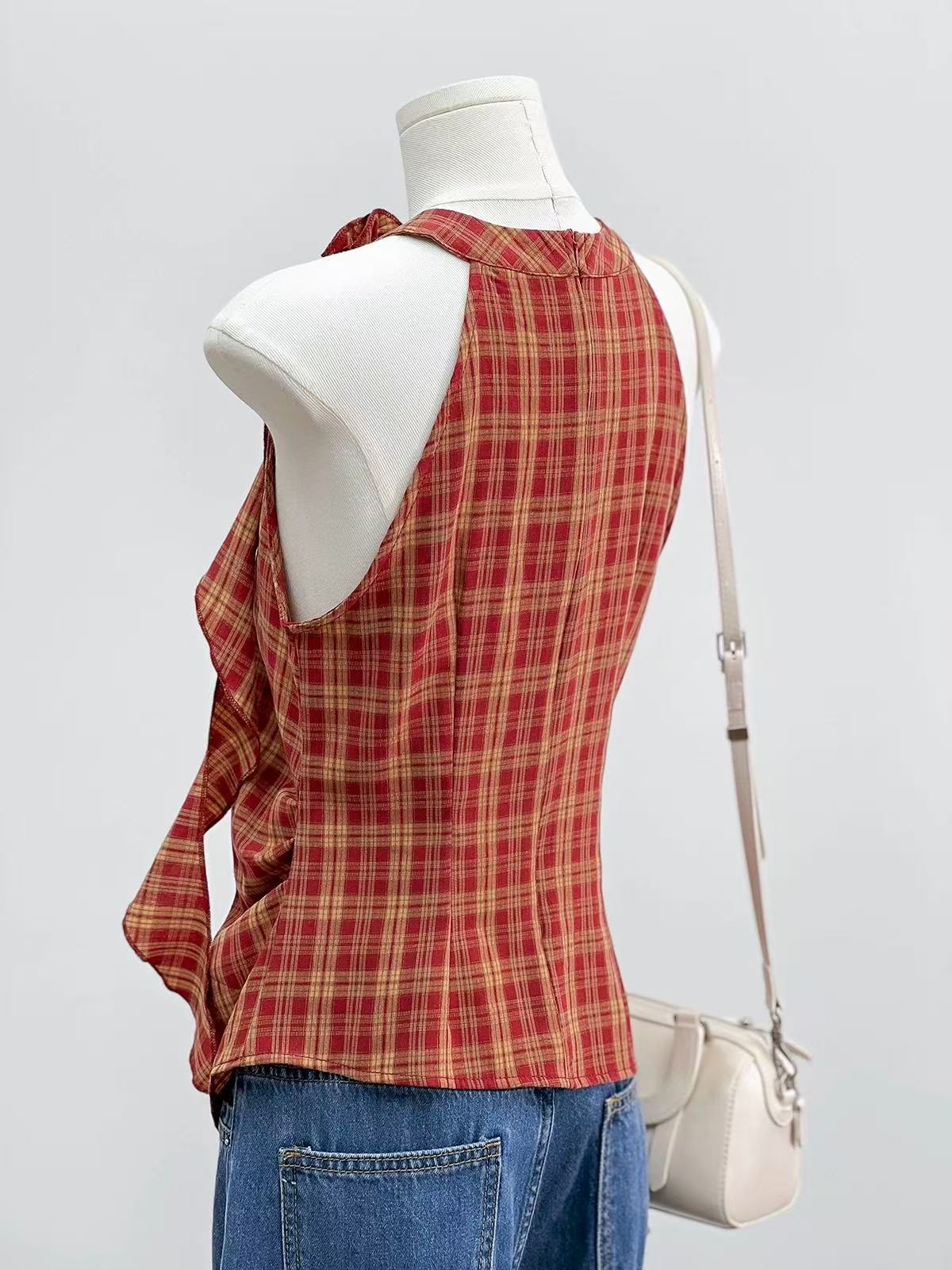 TP359复古格子无袖