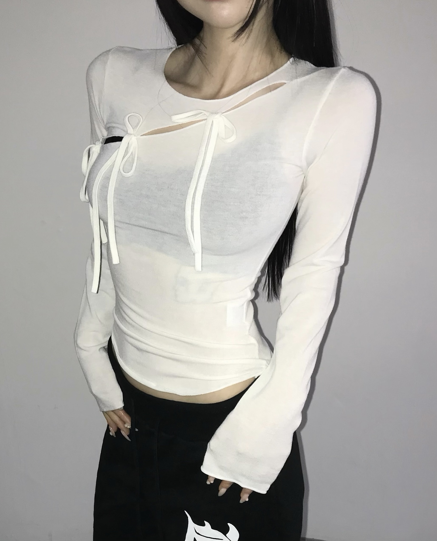 Sheer Tie-Front Cross Graphic Top