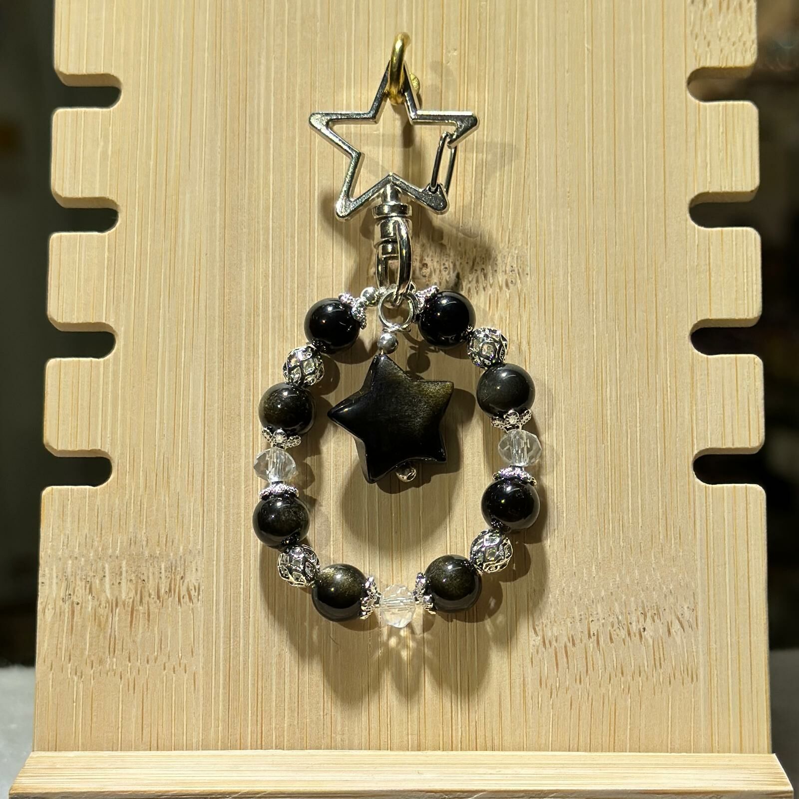 金曜石星星、白水晶 配 銀色星星扣掛飾