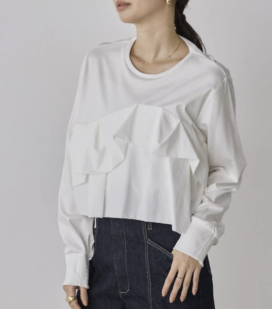 前褶飾圓領T恤 - 2026 流行穿搭  前褶飾T恤 春夏時尚穿搭 獨特設計 成人休閒 時尚穿搭 易於配搭 日本直送   #JP-I-260023