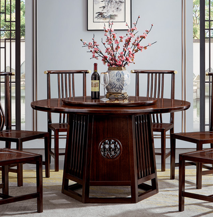 實木 1.5米/ 1.35米 轉盤圓餐枱