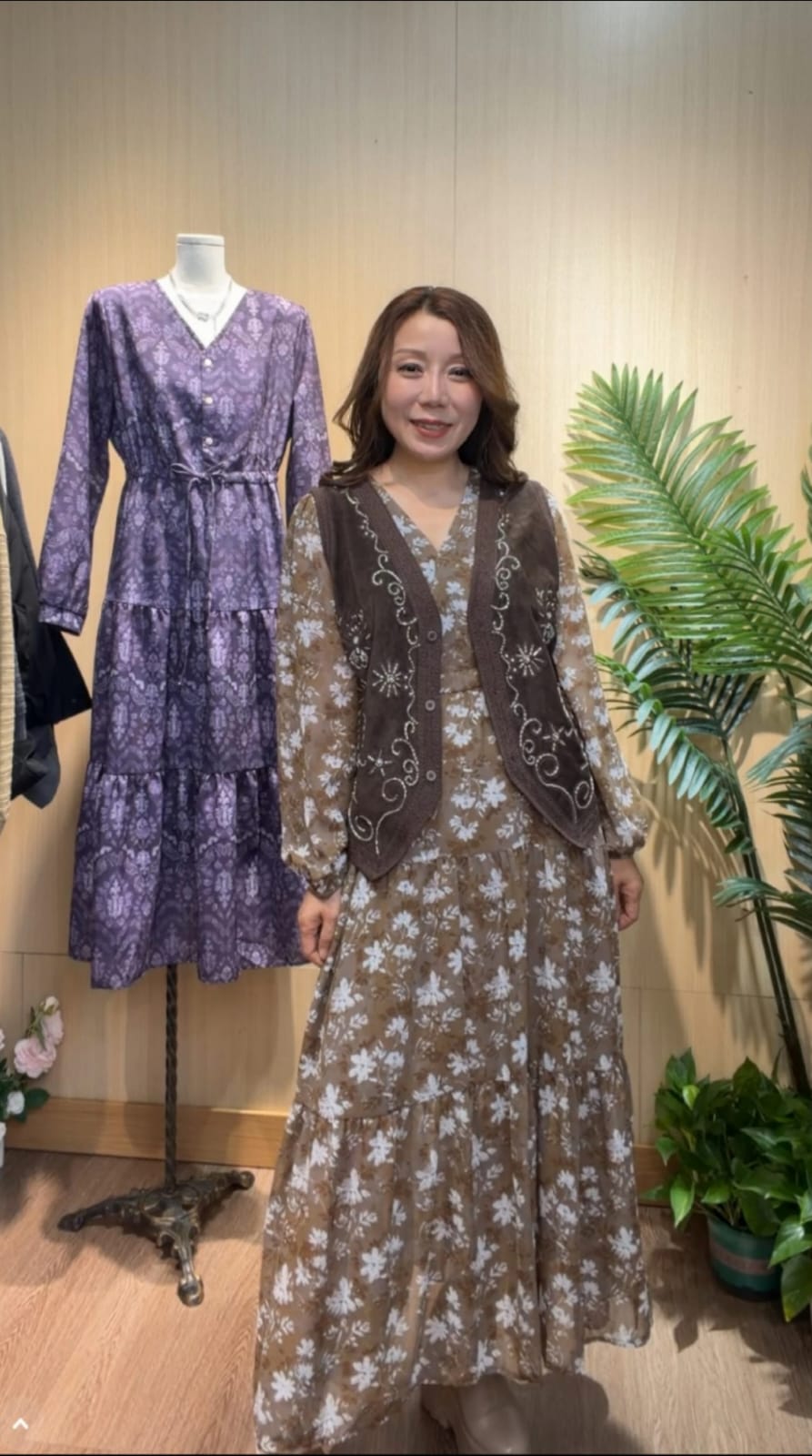 雪紡V領束腰連衣裙
