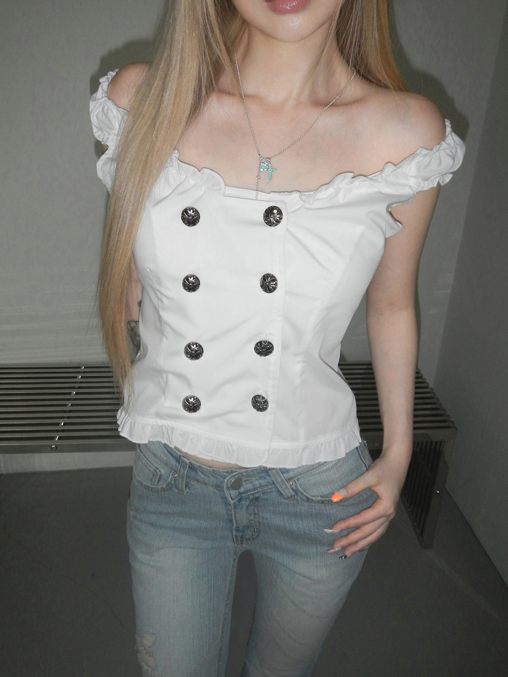 Off Shoulder Frill Trim Top