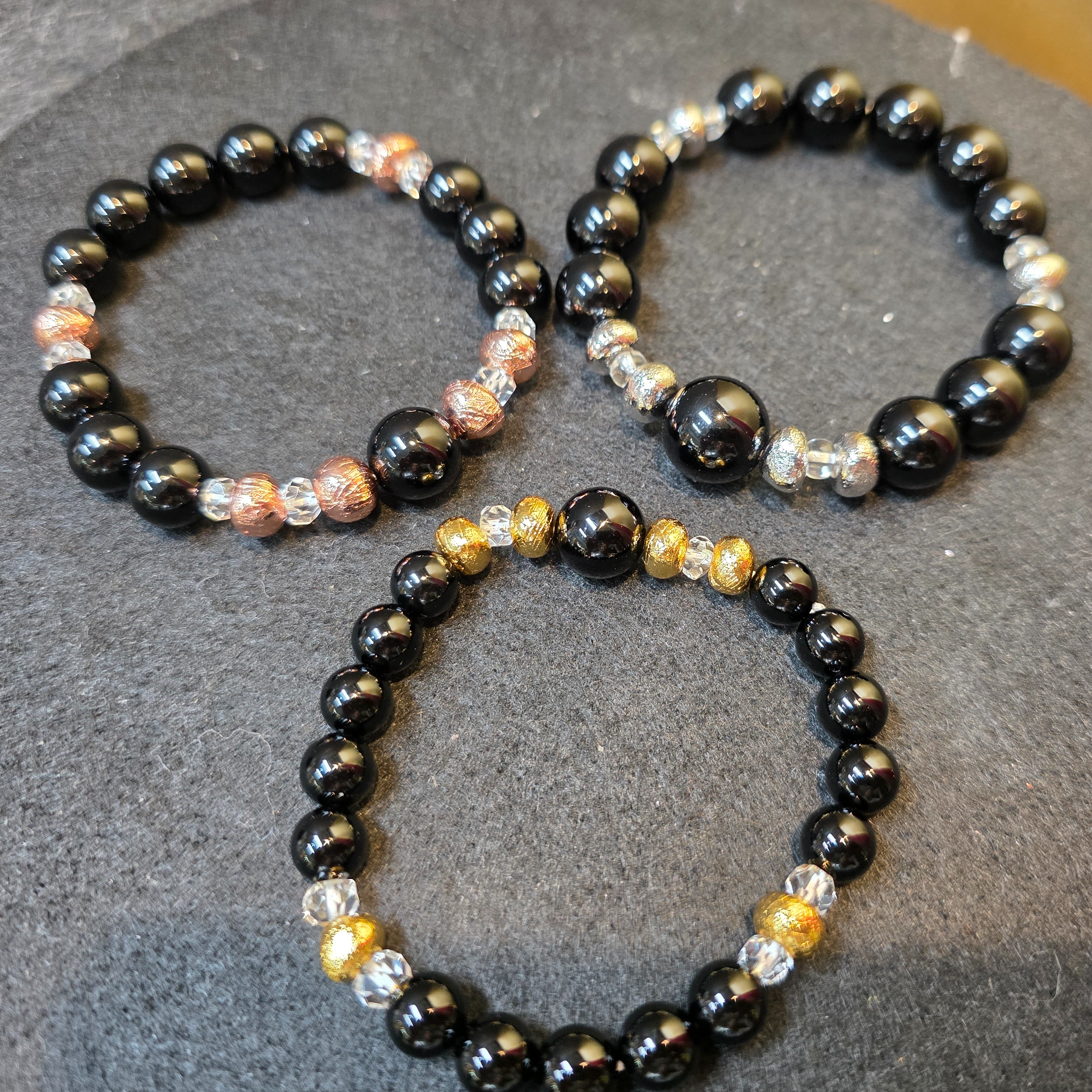 天鐵石黑瑪瑙白水晶手鏈