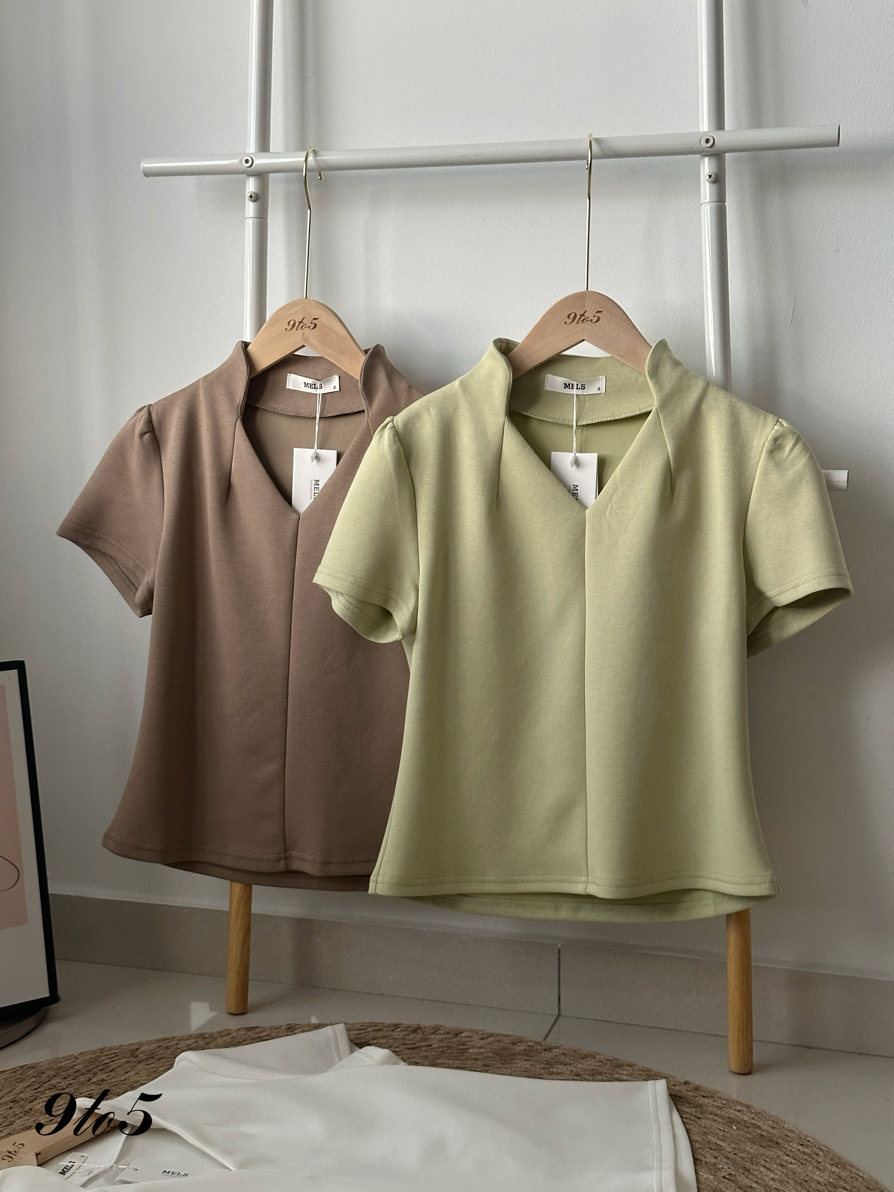 T4195 Puff Sleeve Diamond Neck Top - 4 Colors 