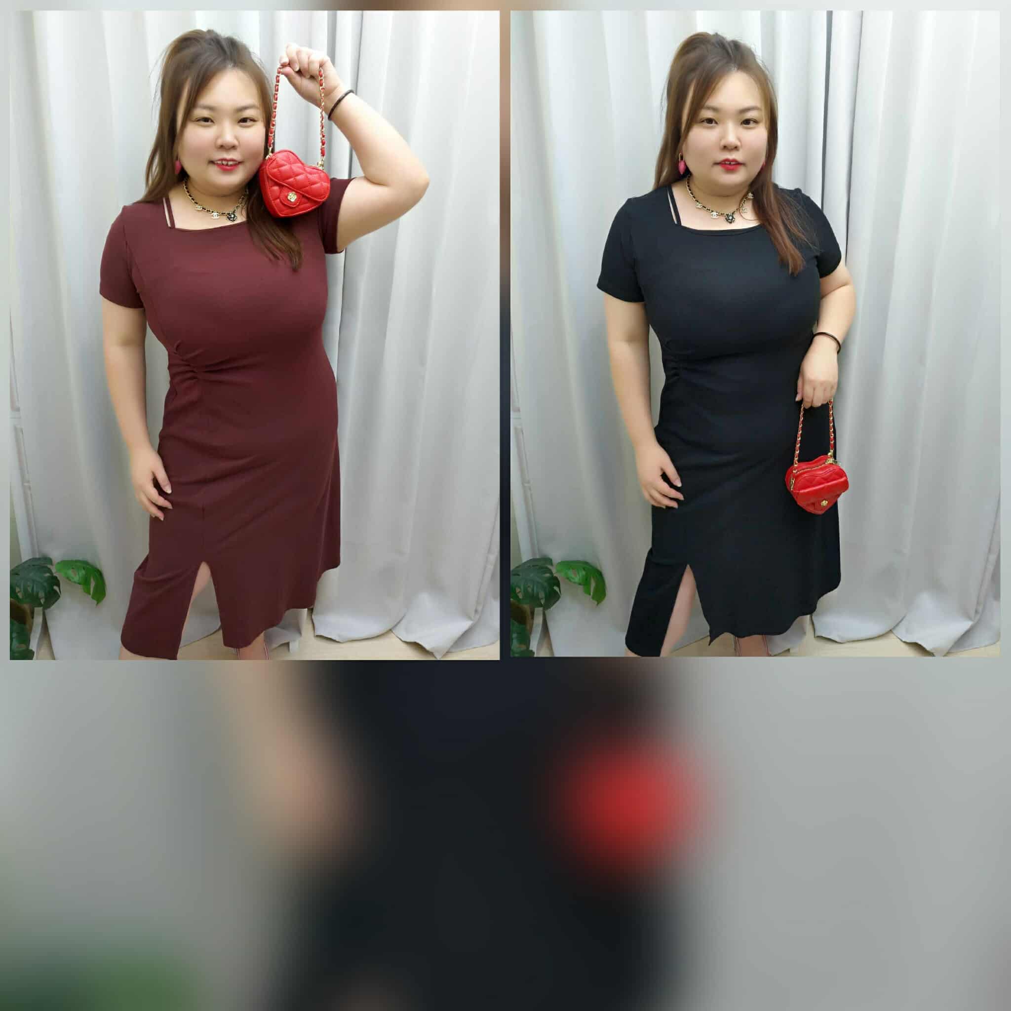 TW#8578 边裙摆小开叉修腰型连衣裙