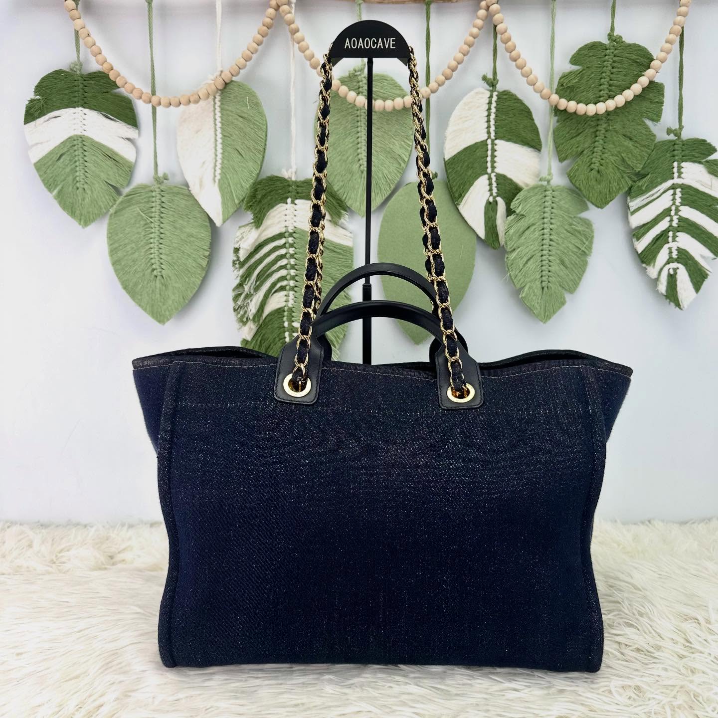 CHANEL 🤍PRE OWNED 埃及限量款✨Deauville 深藍金絲沙灘Tote Bag💙