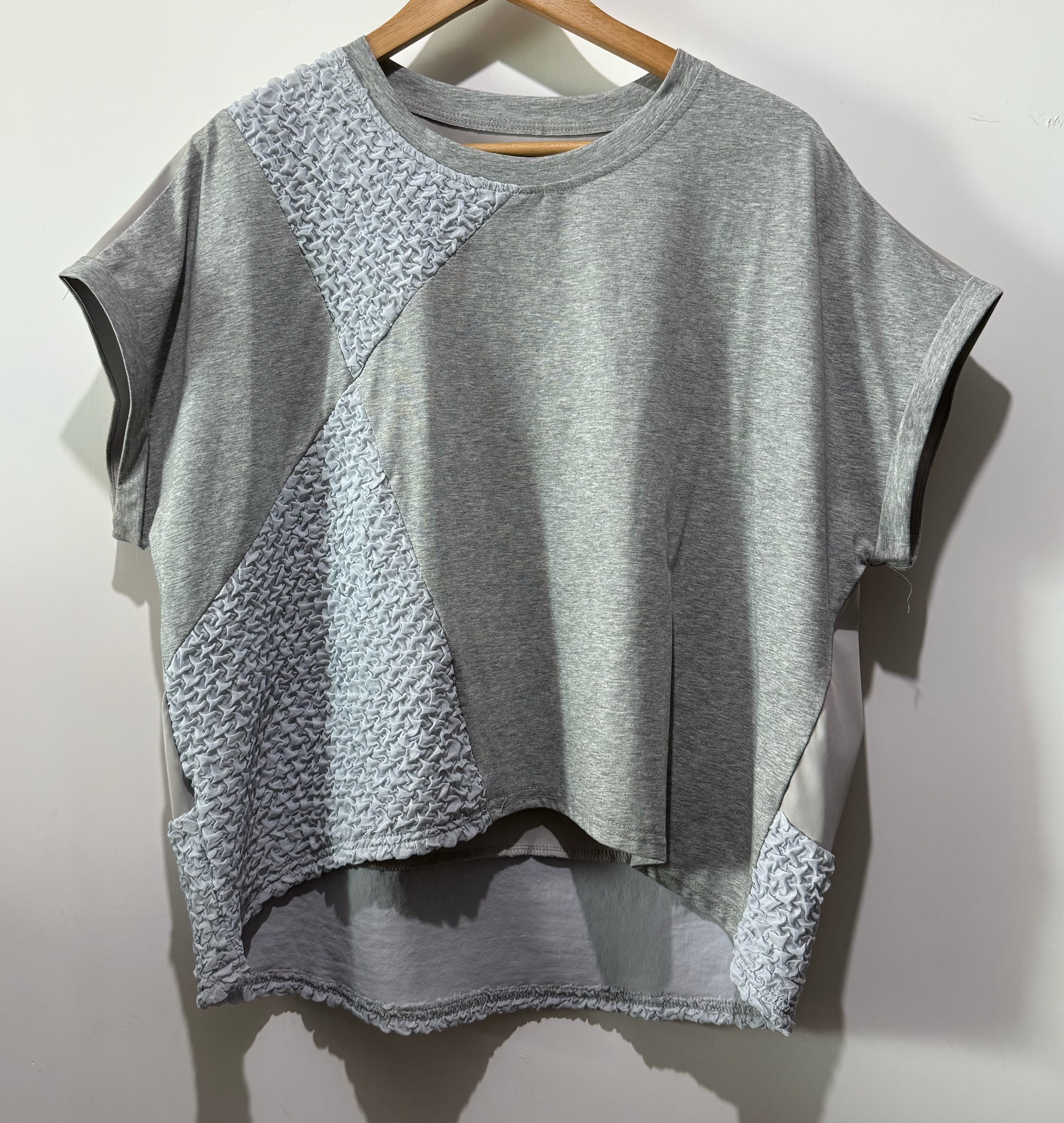#2092 棉拼皺紋布拼接Top✨