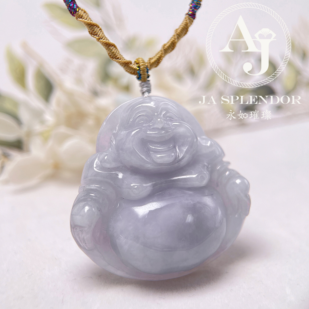 JN-1476 天然翡翠A玉 冰糯紫藍笑口常開大肚佛公吊墜