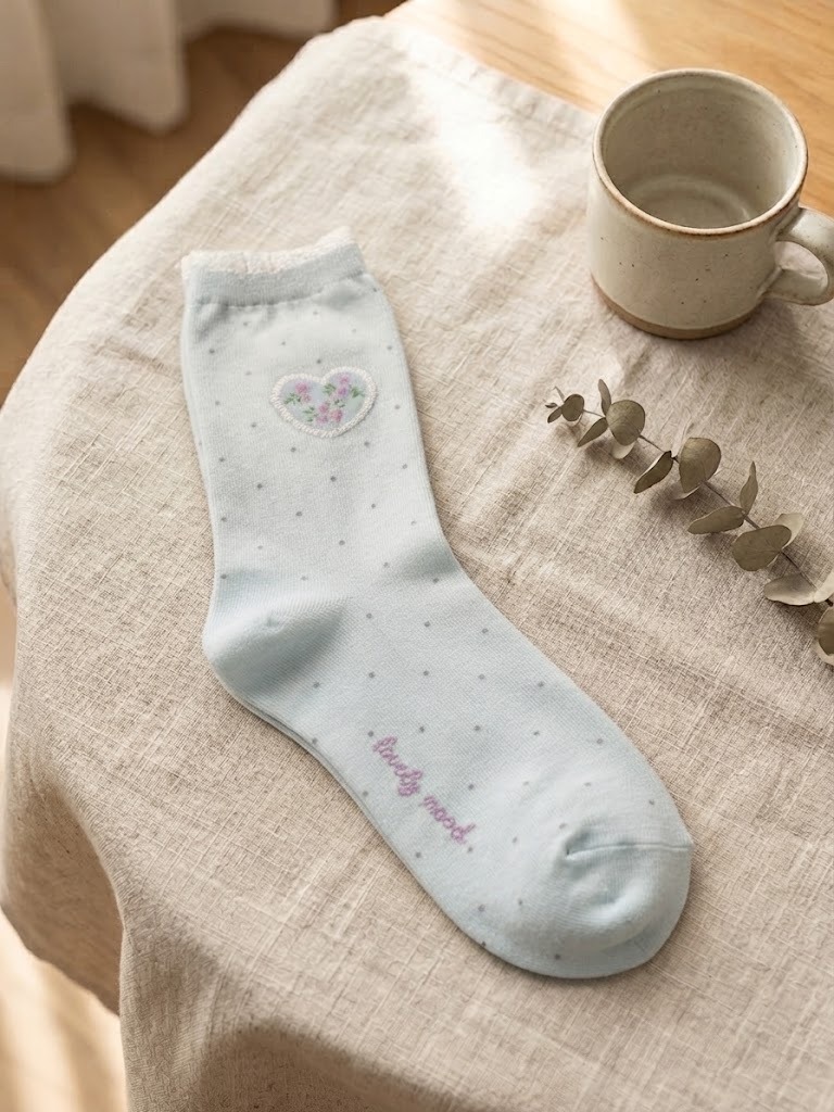 Korean Cushion Flower High Crew Socks