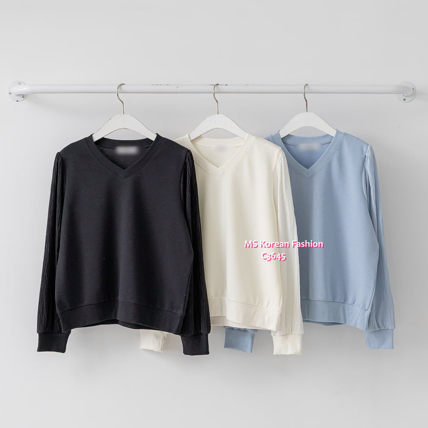 C3645 韓國🇰🇷V領直紋袖top
