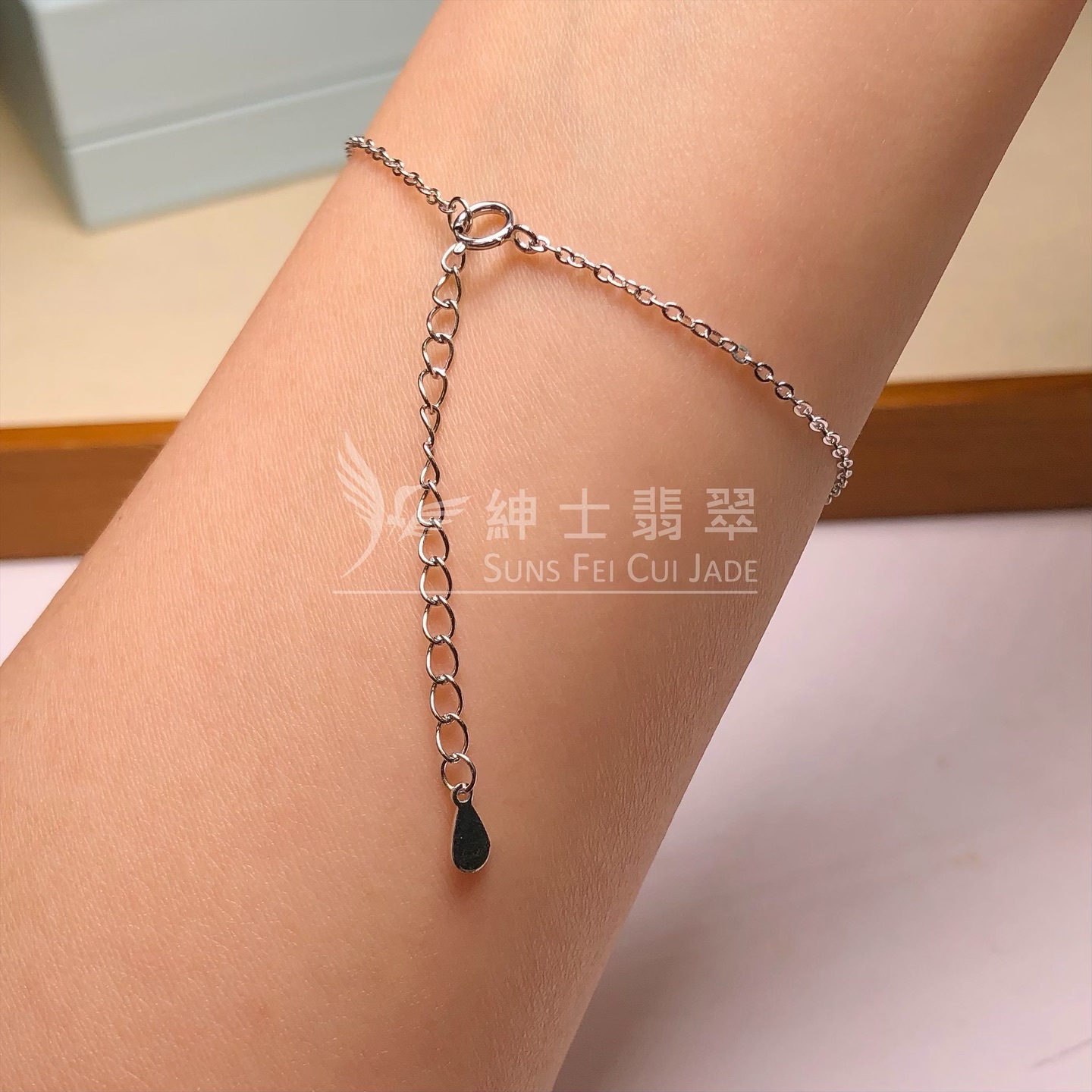 玻璃蛋葉子配純銀鋯石手鏈