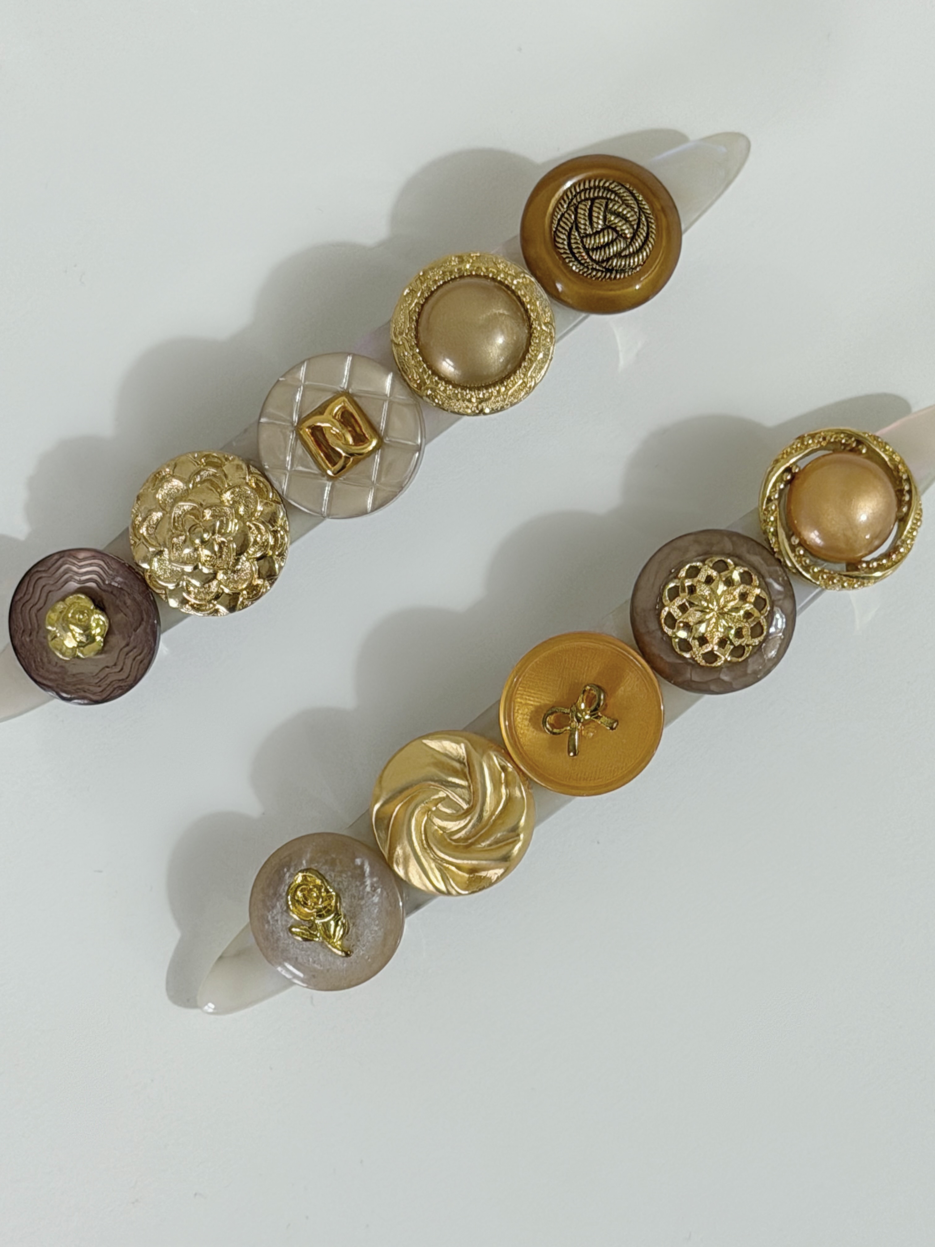 復古鈕扣髮夾/日落橙啡系 8cm長