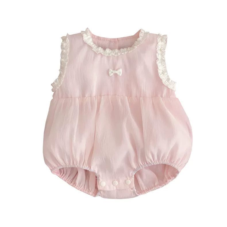 561359P | Vintage-Inspired Baby Girl Bubble Romper with Ruffle Trim