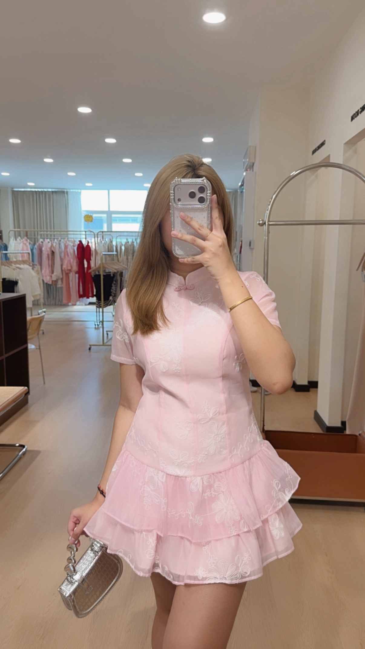 441粉色旗袍连身裙