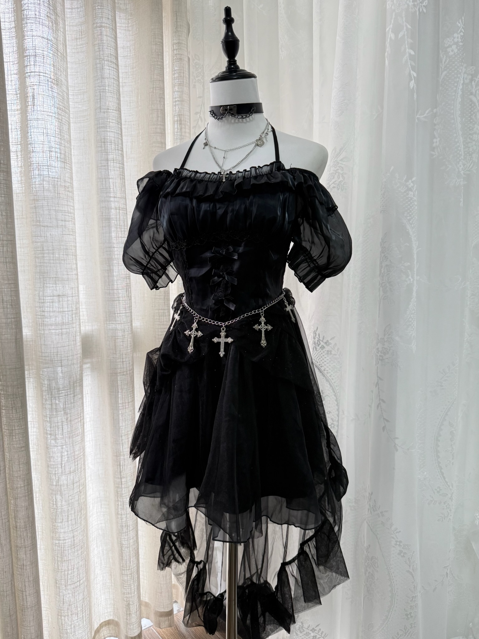 Punk Gothic Grace Halter Off-Shoulder Dress
