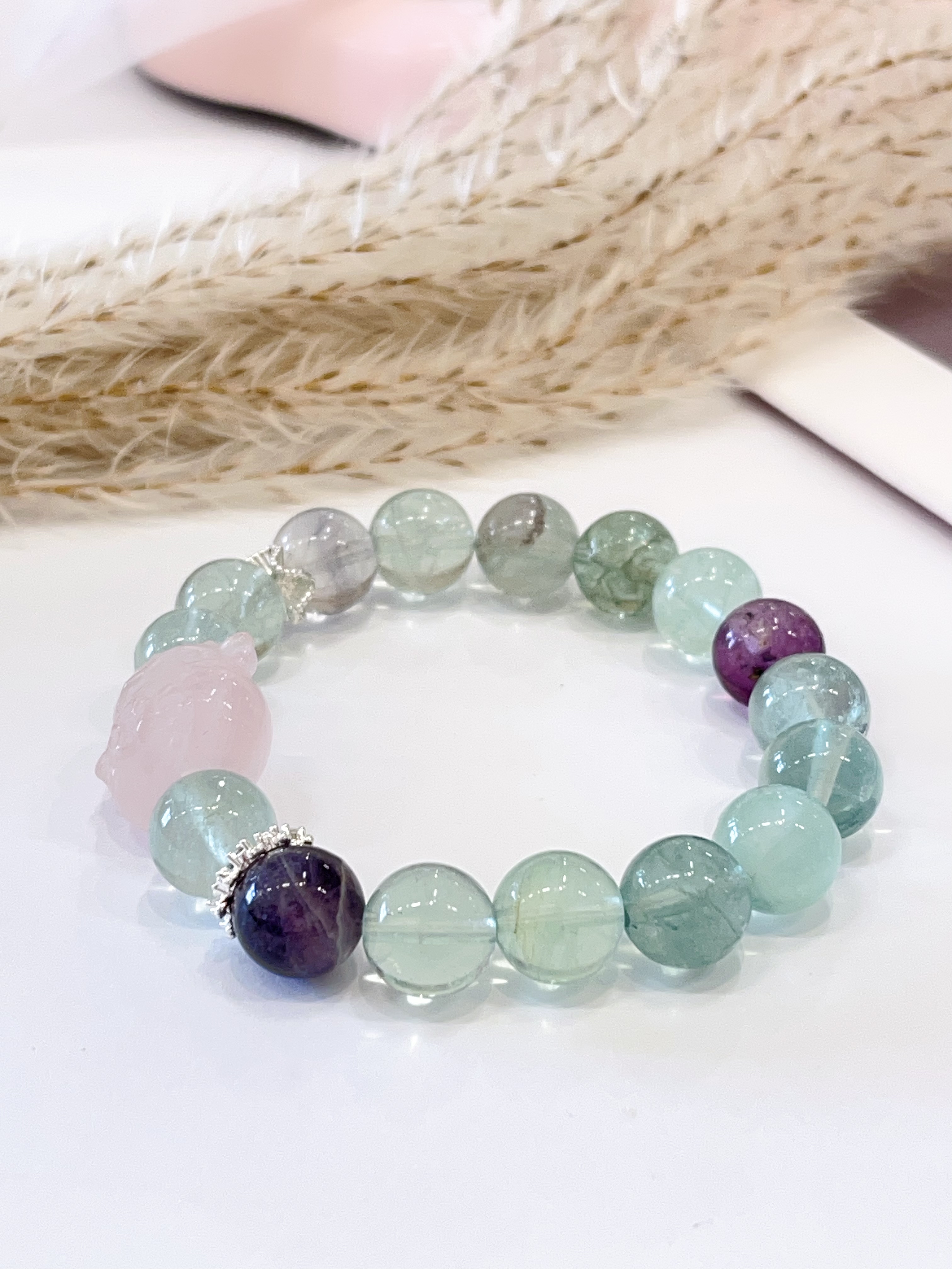 💚 绿萤石 × 粉水晶 × 紫水晶手串 Green Fluorite, Rose Quartz & Amethyst  | 10mm