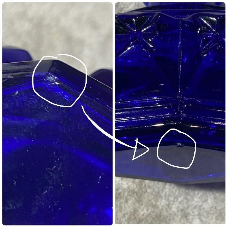 1960s Czechoslovakia Art Deco Inspired-Pattern Pressed Glass Vanity Perfume Bottle - Cobalt Blue(MW013)