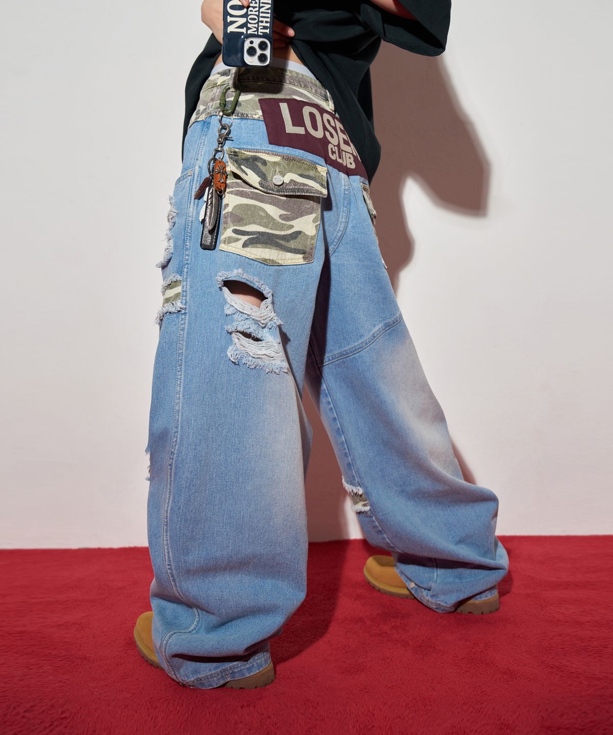 🇰🇷訂購｜LOSER CLUB｜Camo Mix Damage Wide Denim Pants 2色