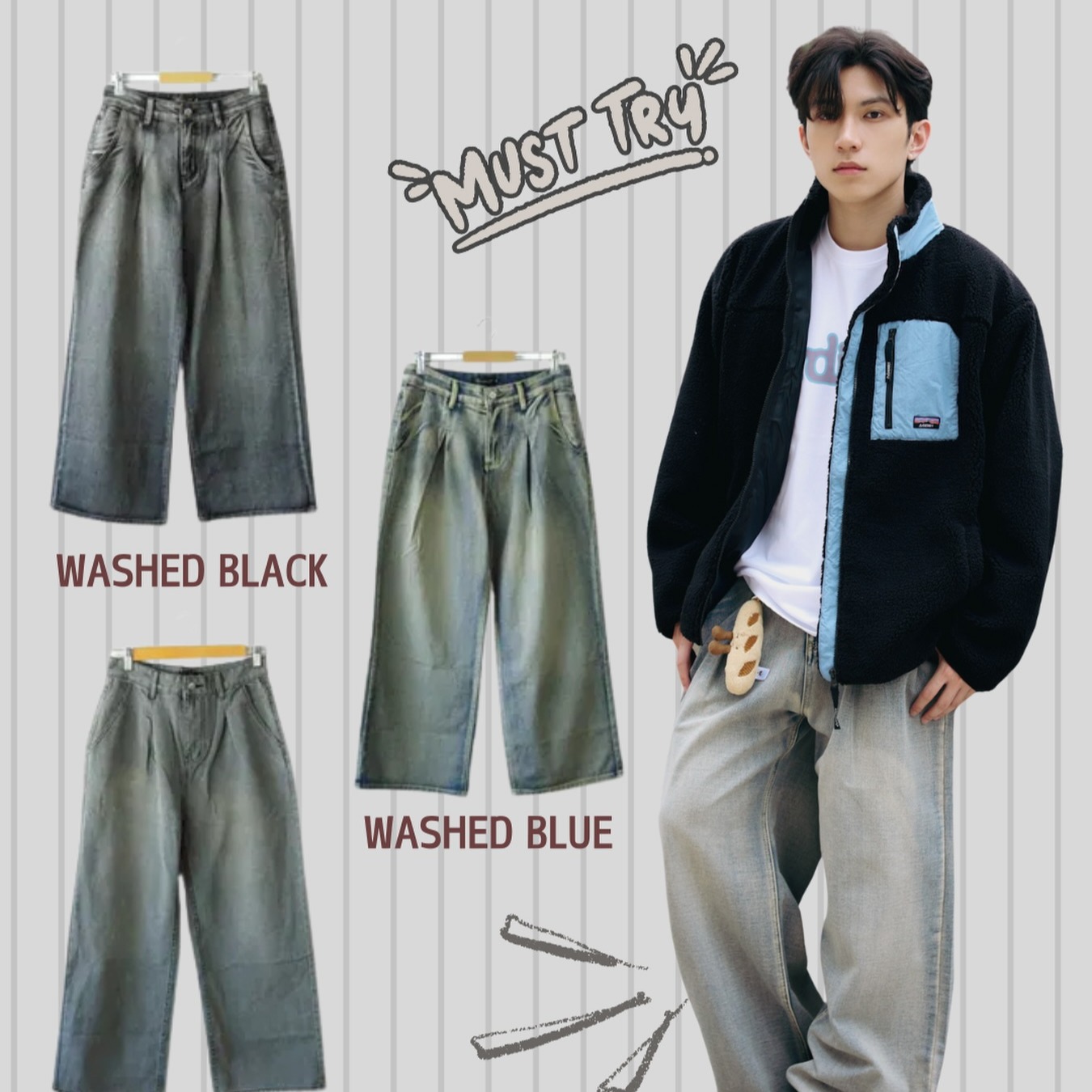 REVERTICA JP Washed Denim Unisex Straight Leg Jeans