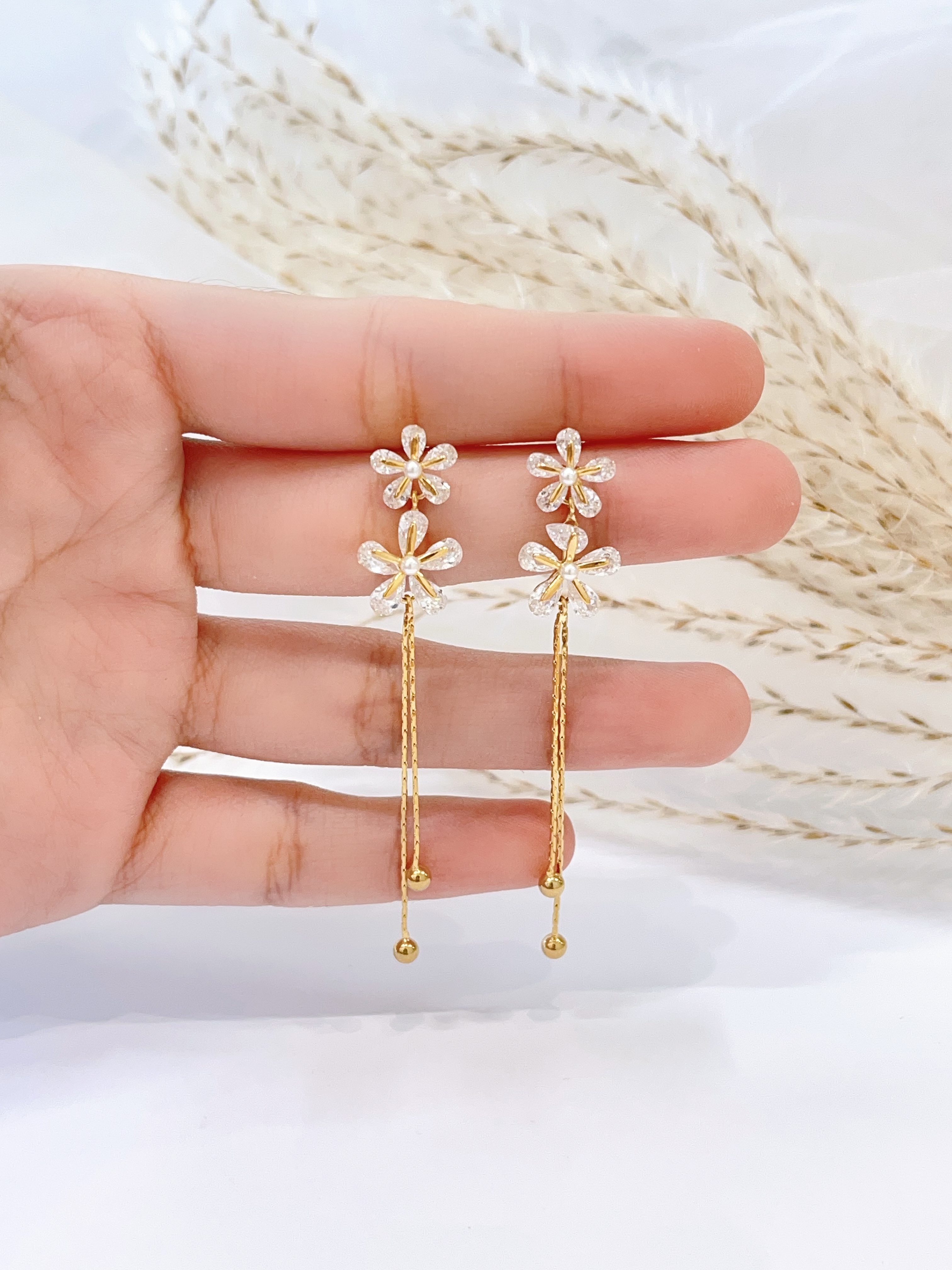 气质温柔双花朵流苏耳环