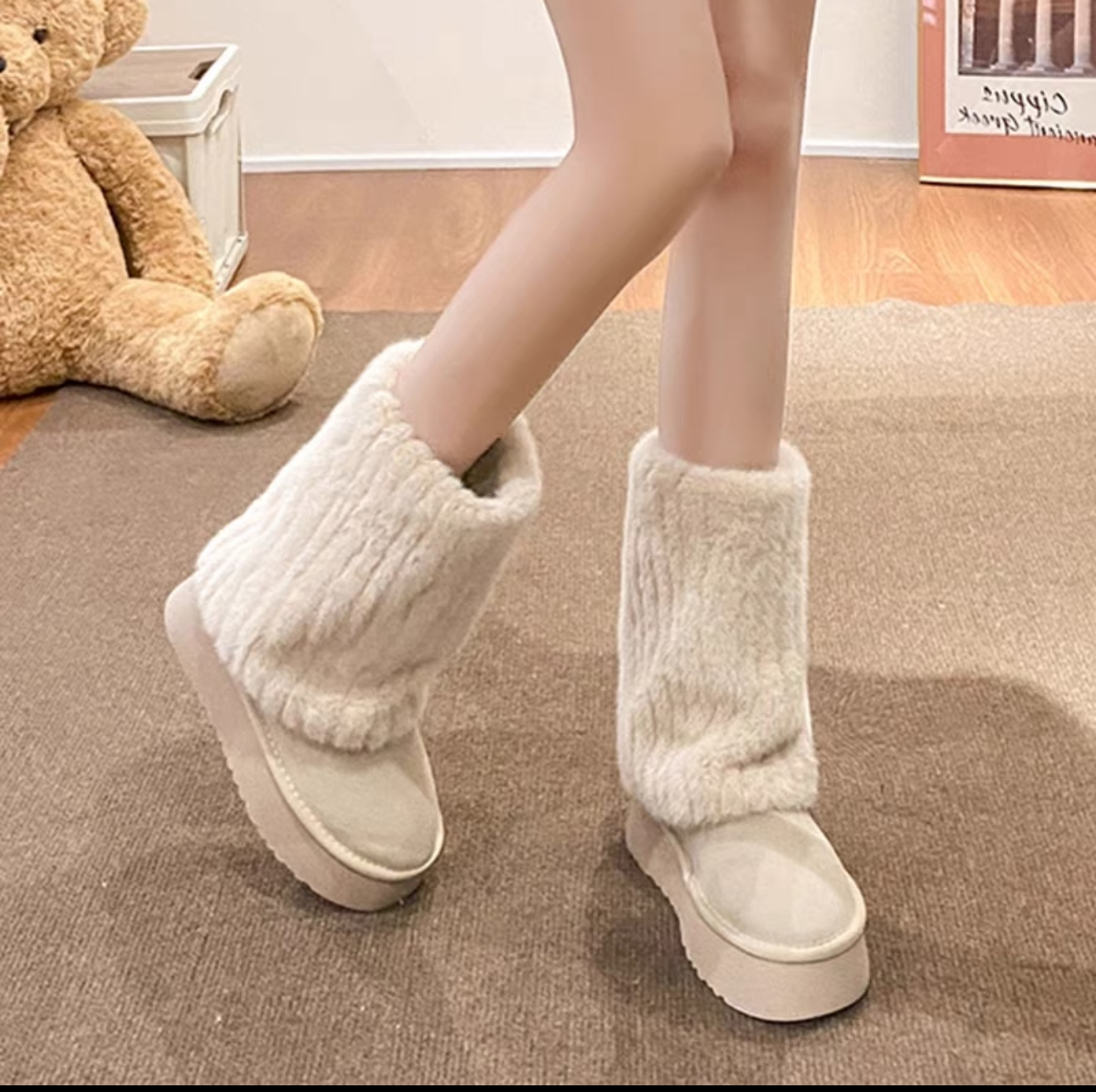 TA66 雪地毛毛袜套靴