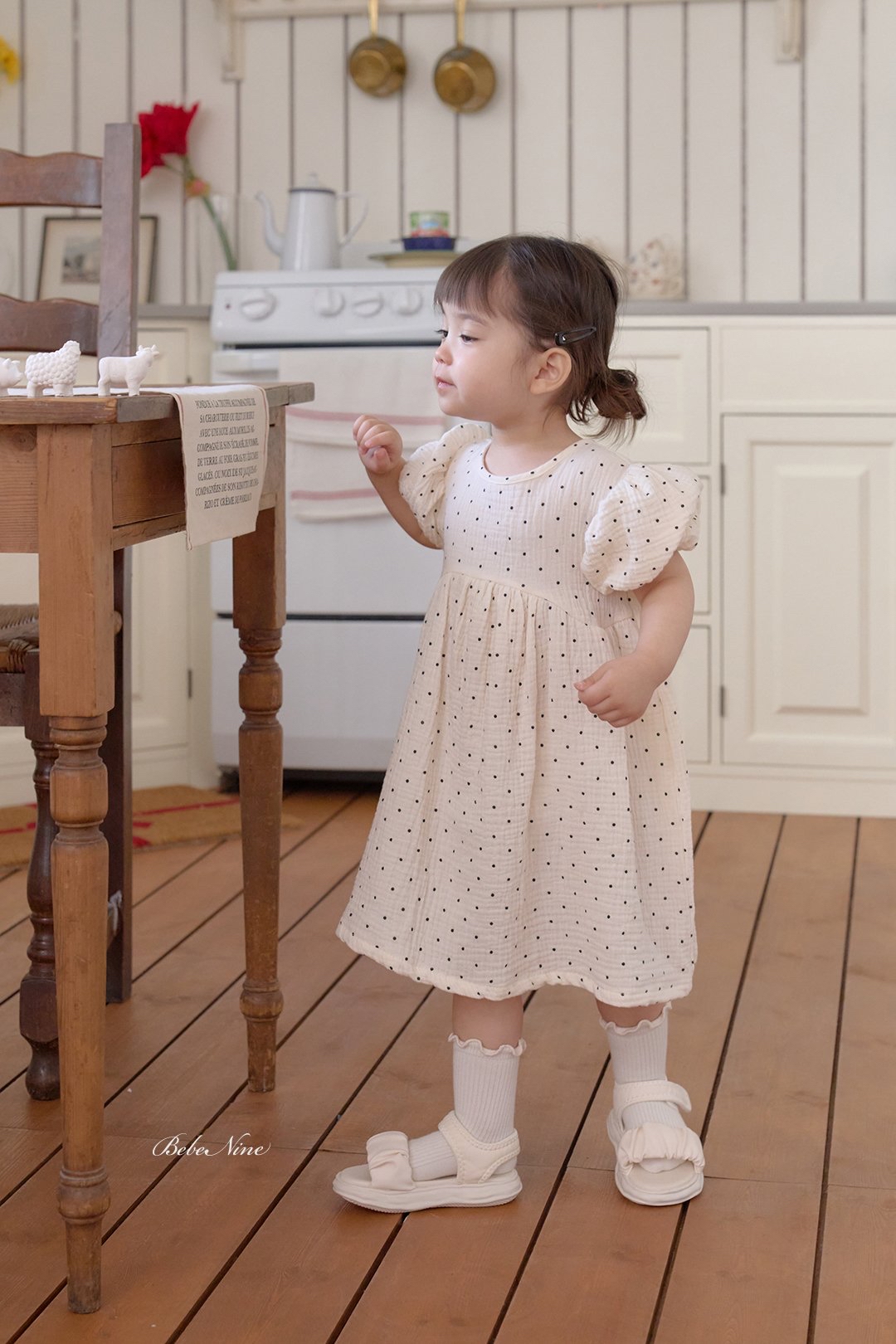 ☀️預訂 韓國直送☀️🇰🇷Bebenine兩色波點純棉紗泡泡袖連身裙