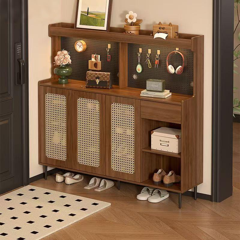 (樂家mall)仿藤編鞋櫃 帶洞洞板置物櫃 門廳櫃 玄關櫃 收納儲物櫃 shoe cabinet
