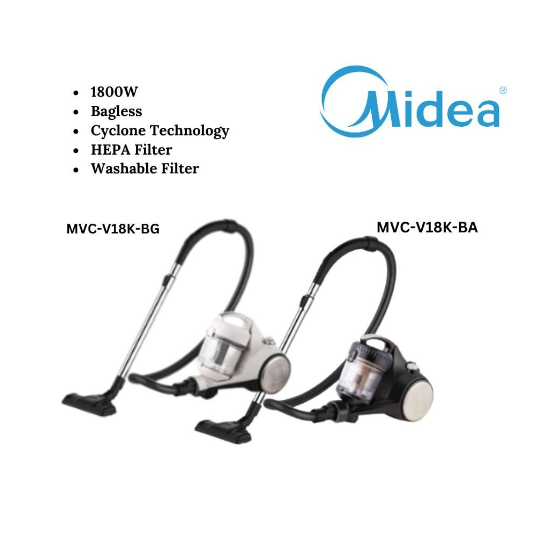 Midea 1800W 1.5L Bagless Vacuum Cleaner Black Gold (MVC-V18K-BG)