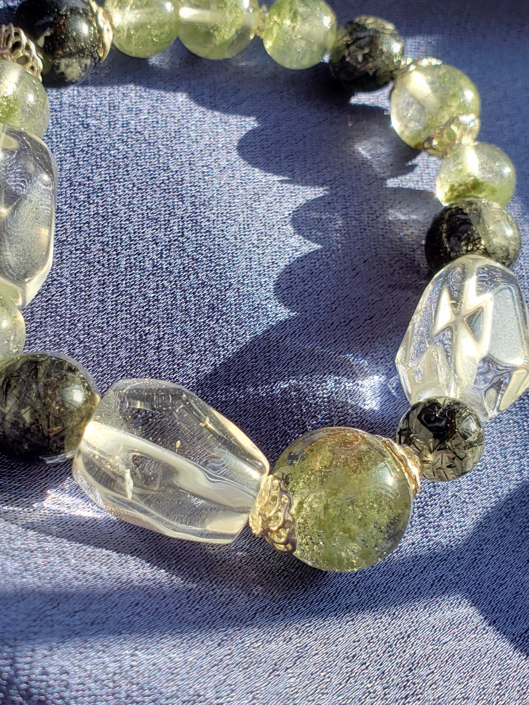 黑髮晶綠幽靈白水晶手鏈