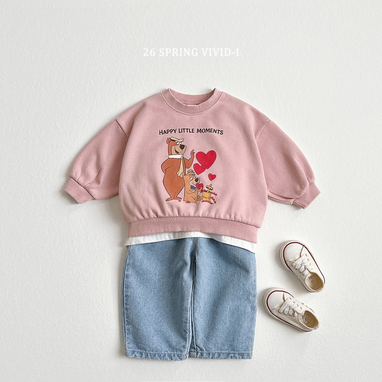 🌸預訂 韓國直送🌸🇰🇷VIVIDI三色愛心小熊印花寬鬆衛衣