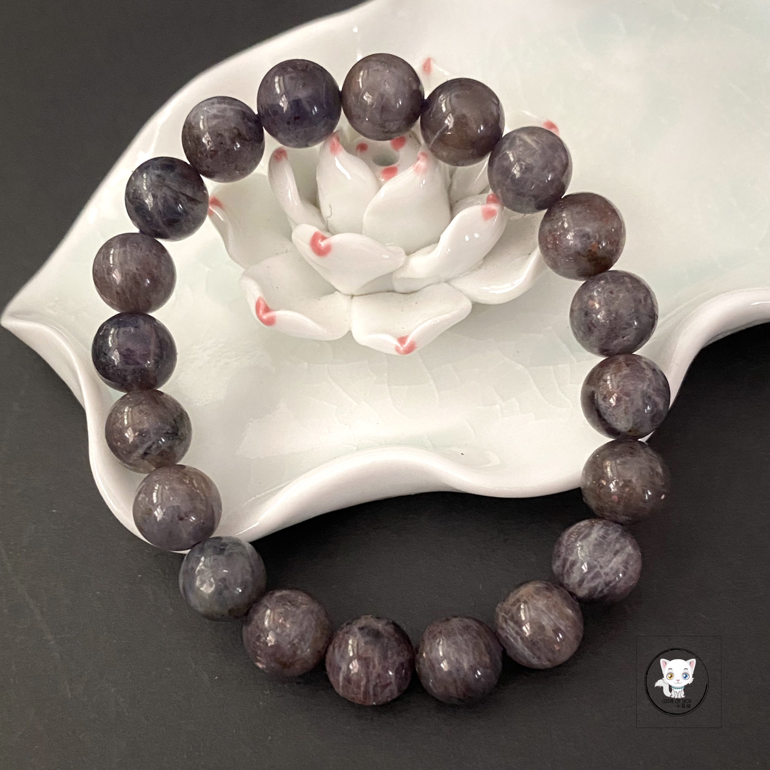 天然草莓堇青石手鏈 9.5mm