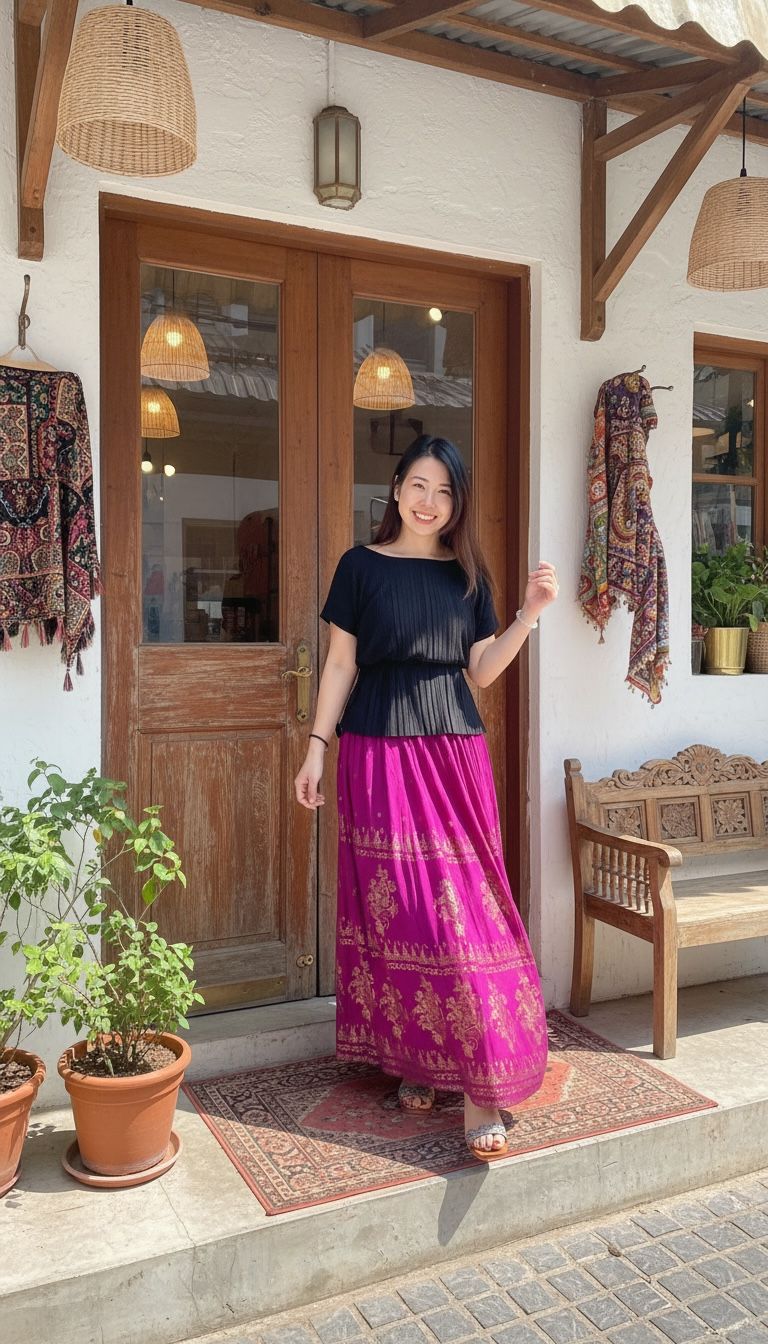 2156 Purple Golden Stamping Skirt with single pocket