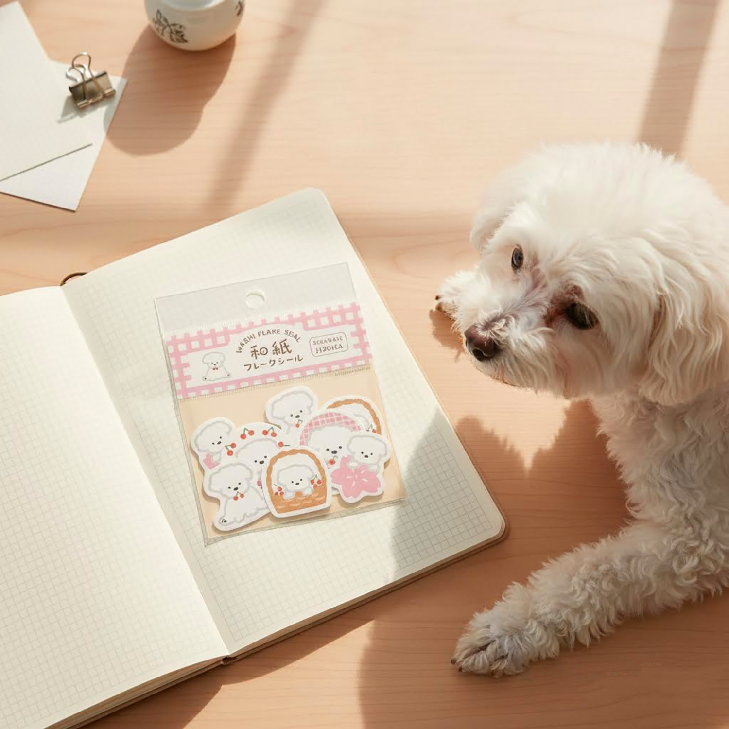 古川紙工 - 和紙貼紙包 (粉紅色白狗櫻花款)