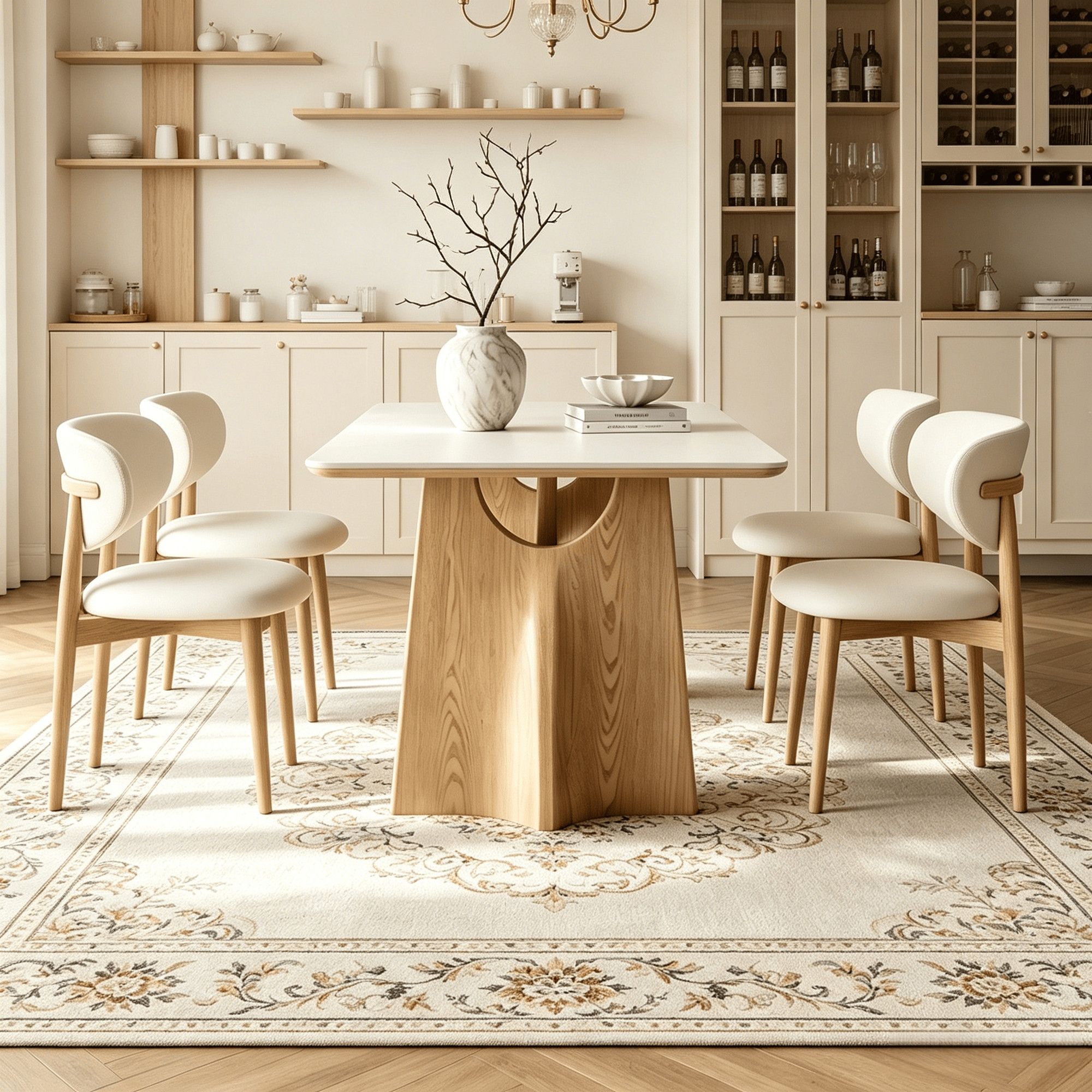 餐枱 家用新款岩板餐枱全套 原木色全托長方形簡約飯枱 dining table