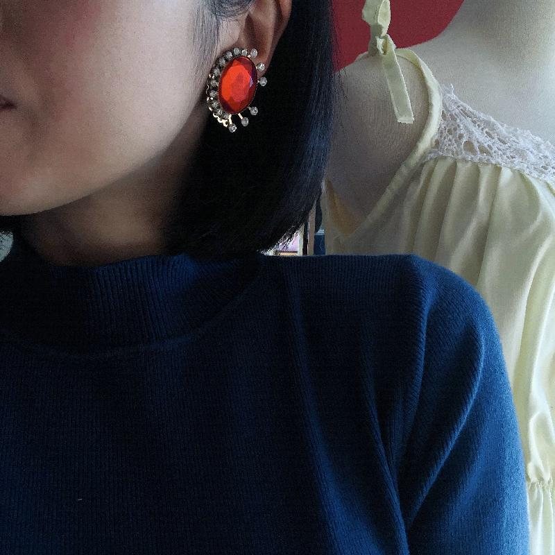 1980s Canadian Designer KIEN Ruby Red Modernist Statement Clip Earrings(MT1326-2)
