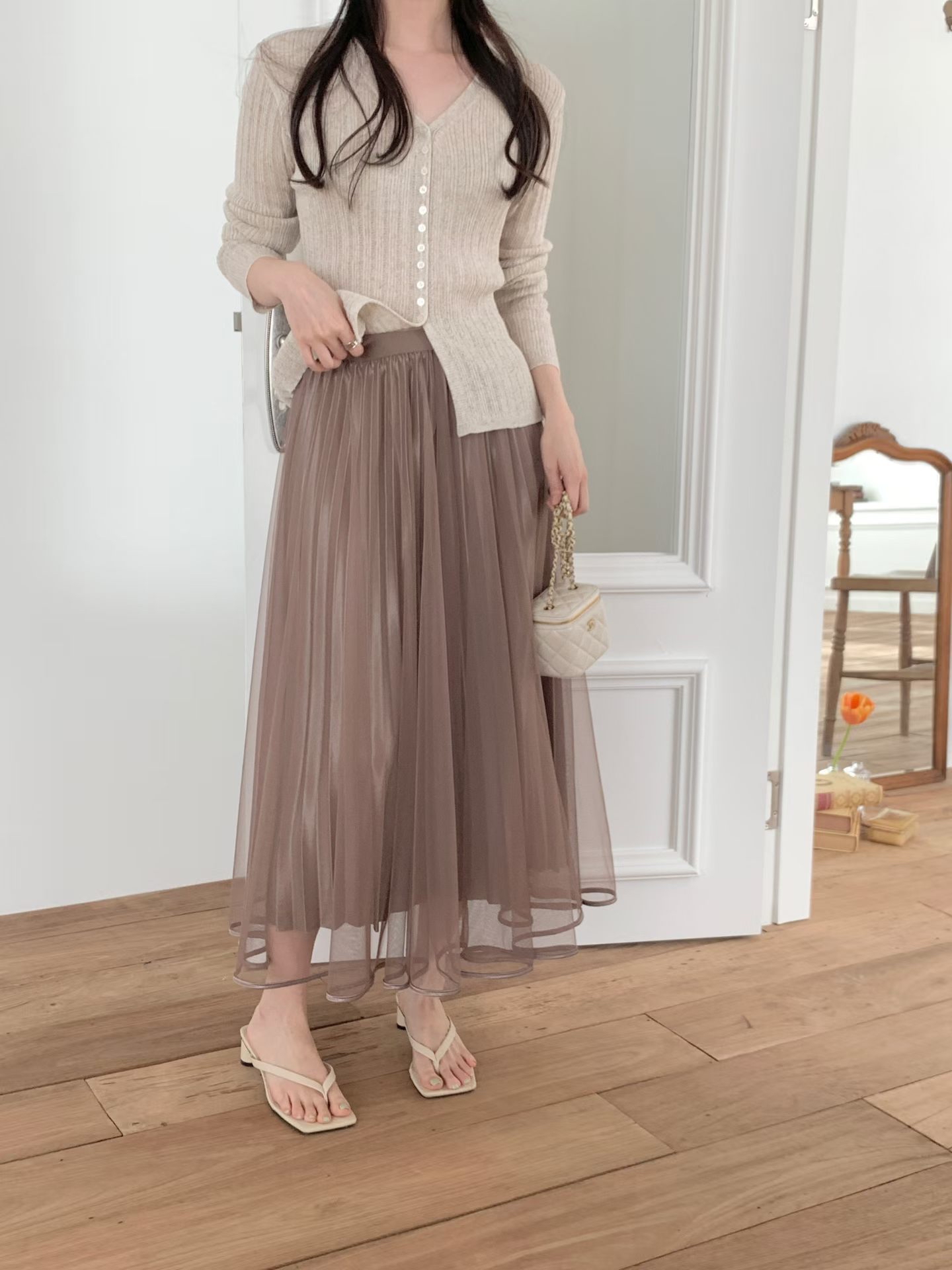 CT16 浪漫雙面網紗百摺長裙