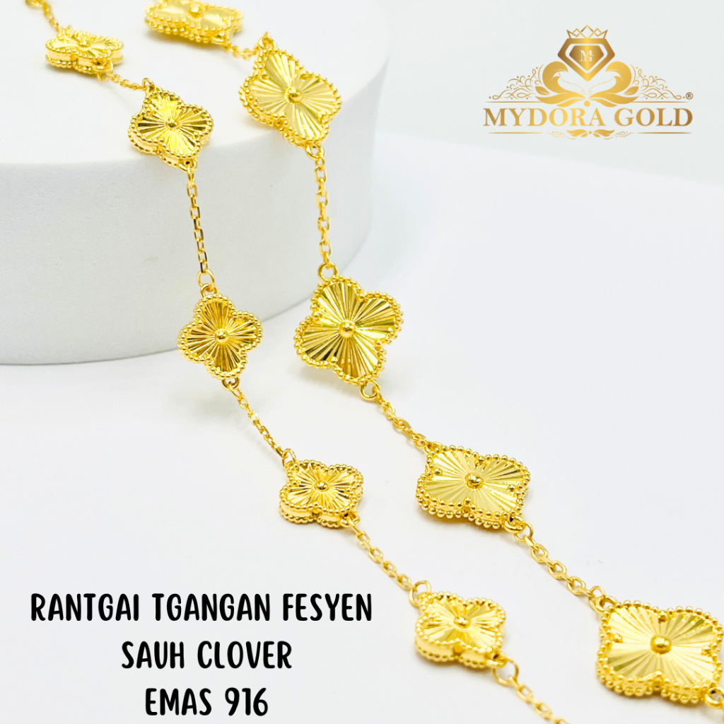 MYDORA Rantai Tangan Sauh Fesyen Clover l EMAS 916/22K