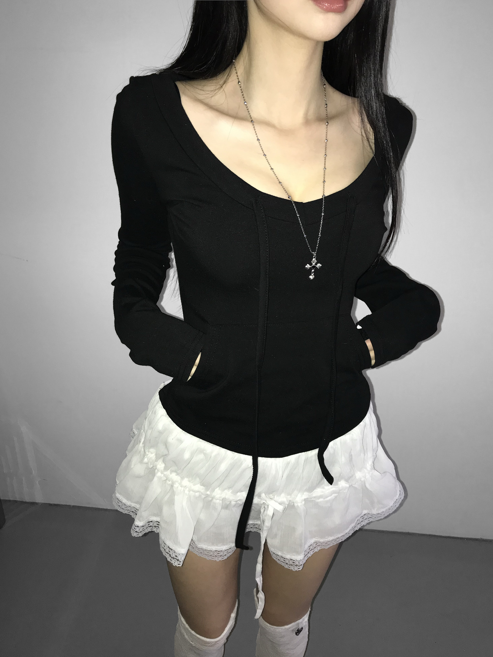 Drawstring Scoop Neck Top